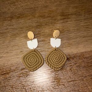Tan and White Dangle Earrings